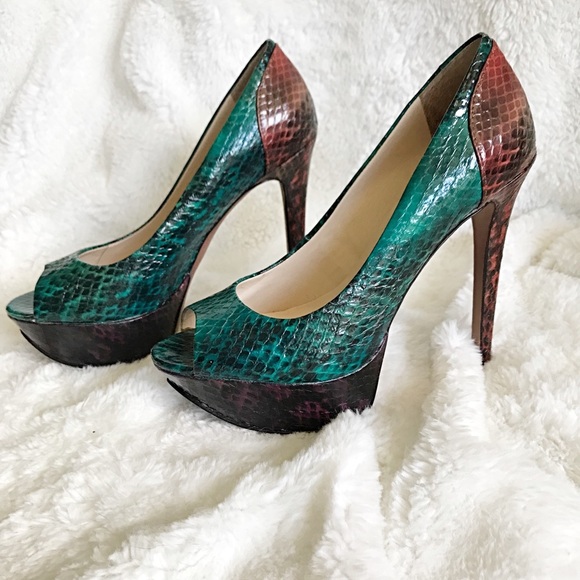 Multicolored Faux Snakeskin Peep Toe Platform - Picture 3 of 7